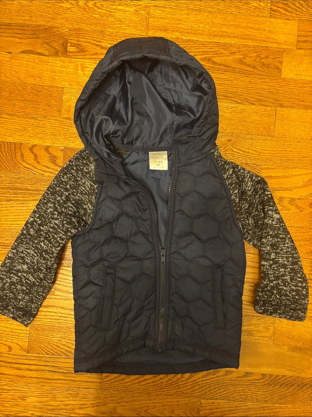 Falls Creek Kids Quilted Hooded Vest with Knit-Sleeve Hoodie - Navy